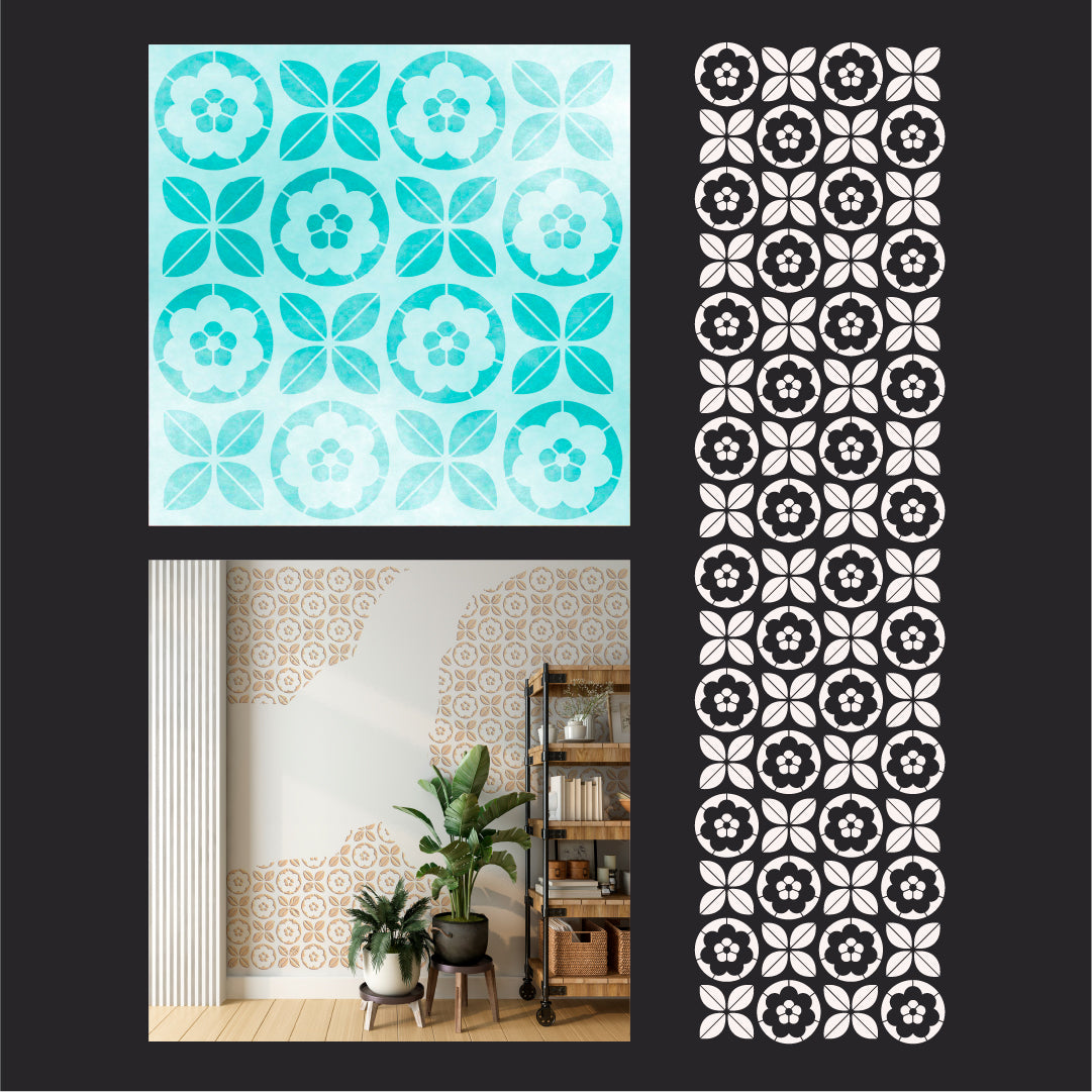 Geometric stencil DFA with a floral motif for artistic decoration 0.3-1 mm (G00155)