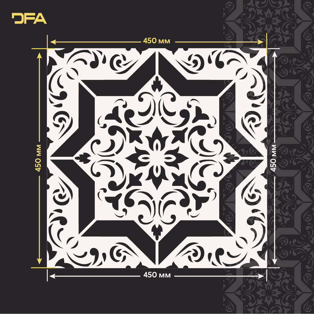 Geometric pattern on walls with DFA stencil Square pattern 0.3-1 mm (K00117)