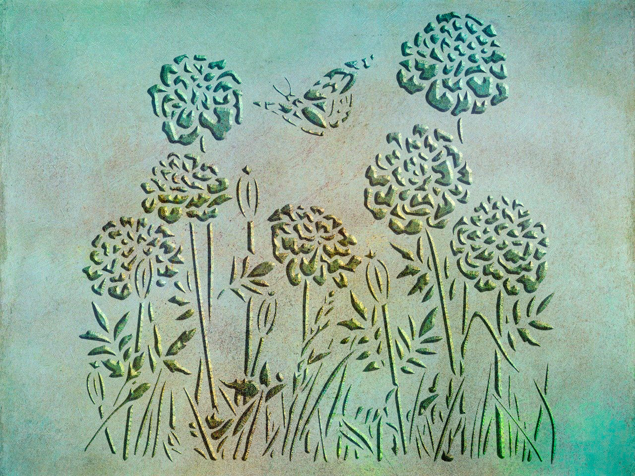 Summer mood in the interior - stencil DFA Wild flowers with a butterfly 0.3-1 mm (P00167)