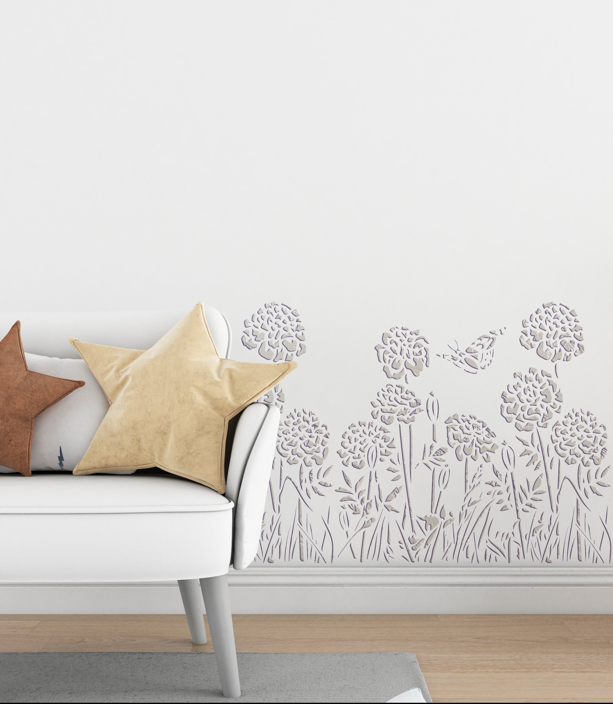 Summer mood in the interior - stencil DFA Wild flowers with a butterfly 0.3-1 mm (P00167)