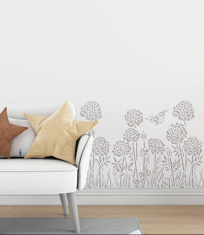 Summer mood in the interior - stencil DFA Wild flowers with a butterfly 0.3-1 mm (P00167)