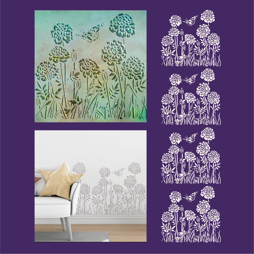 Summer mood in the interior - stencil DFA Wild flowers with a butterfly 0.3-1 mm (P00167)