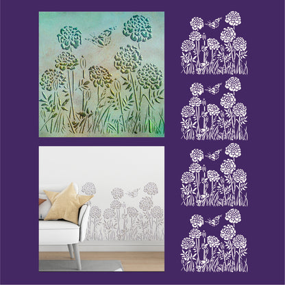 Summer mood in the interior - stencil DFA Wild flowers with a butterfly 0.3-1 mm (P00167)
