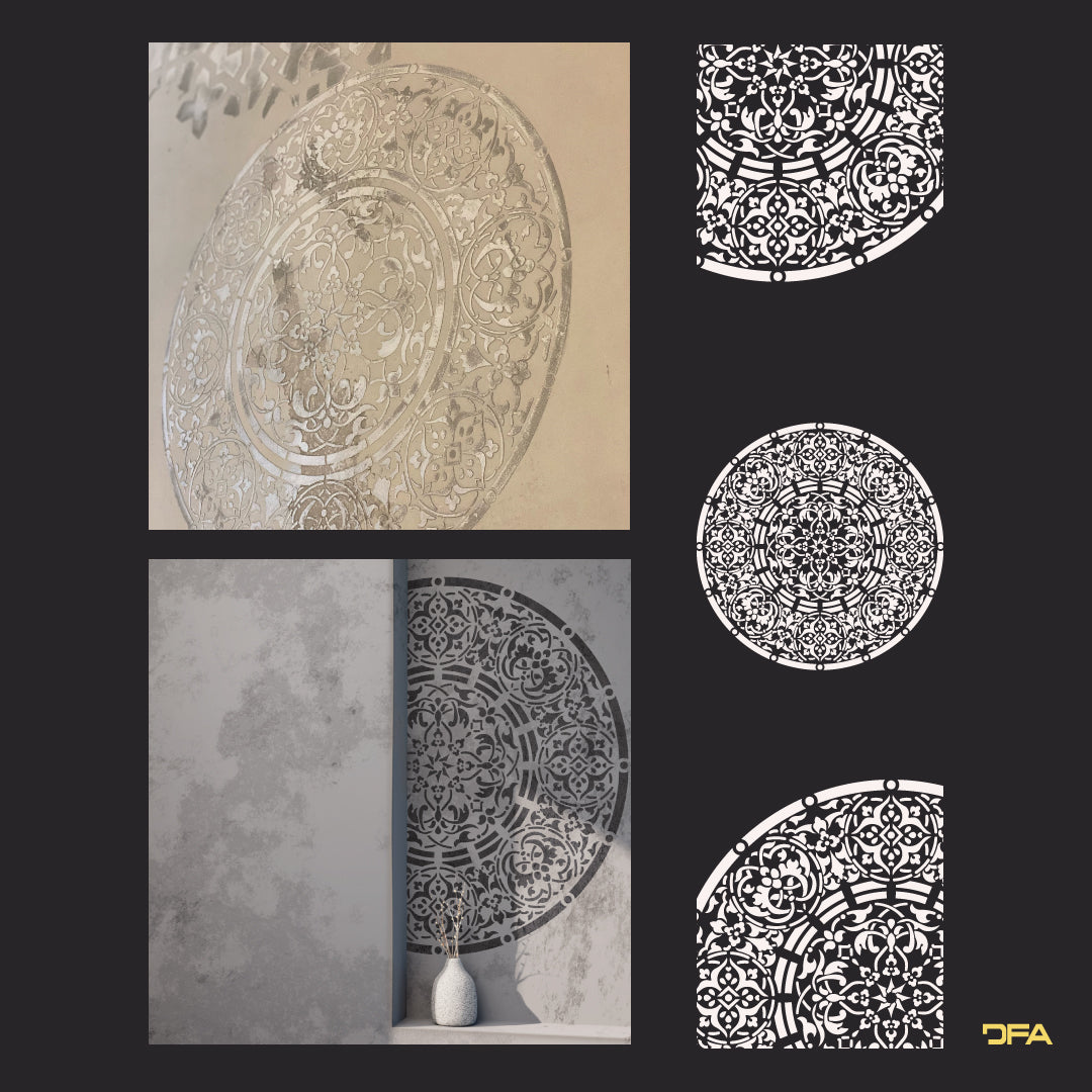 Set for plaster and paint wall decoration 10 DFA stencils (Oriental pattern 72 + Round pattern 14) 0.3-1 mm (N00010)