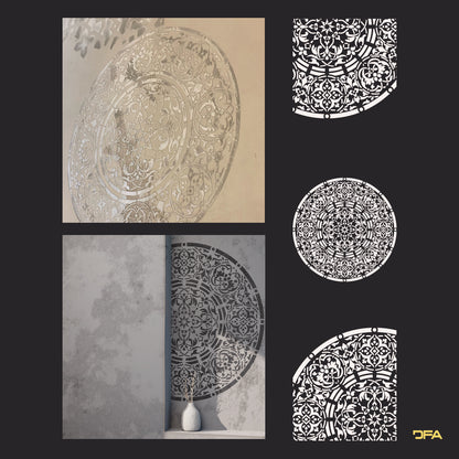 Set for plaster and paint wall decoration 10 DFA stencils (Oriental pattern 72 + Round pattern 14) 0.3-1 mm (N00010)