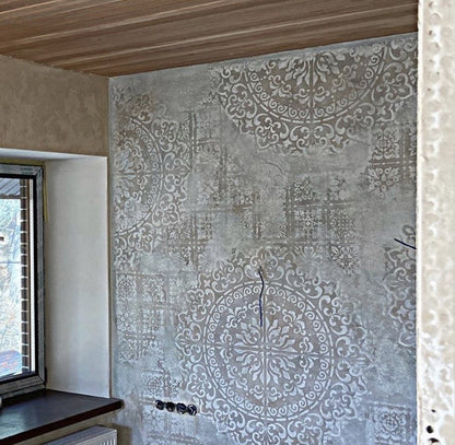 Wall decoration set for plaster and paint 23 (Round pattern 53 + Square pattern 2) 0.3-1 mm (N00023)