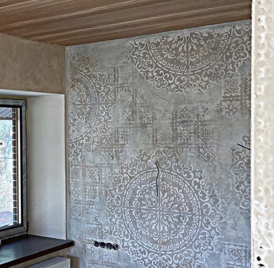 Wall decoration set for plaster and paint 23 (Round pattern 53 + Square pattern 2) 0.3-1 mm (N00023)