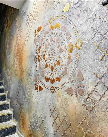 Wall decoration set for plaster and paint 36 (Square pattern 13 + Oriental pattern 1) 0.3-1 mm (N00036)