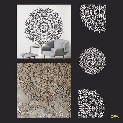 Set for plaster and paint wall decoration 5 Stencils DFA (Round pattern 6 + Oriental pattern 2) 0.3-1 mm (N00005)