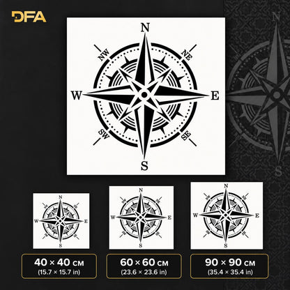 Compass Round Wall Stencil for Paint and Plaster Decor