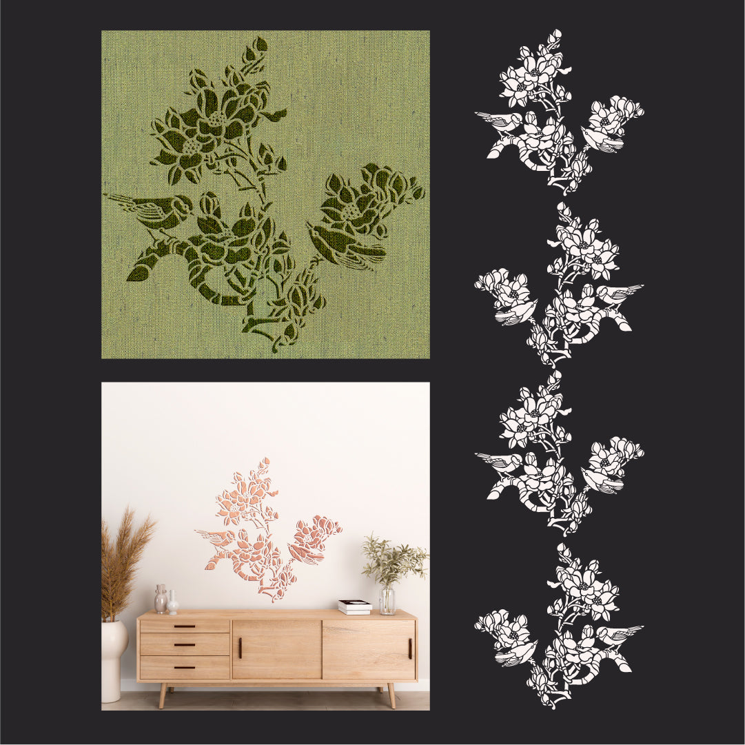 Create a spring mood with the DFA stencil Bird with flowers 0.3-1 mm (P00163)