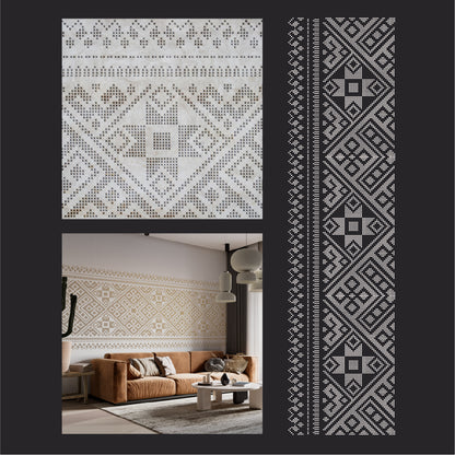Traditional DIY ornament: Reusable DFA stencil "Embroidery" for walls 0.3-1 mm (Z00079)